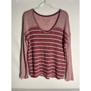 We the Free People Red Striped textured Long Sleeve Oversized T-shirt Size Small